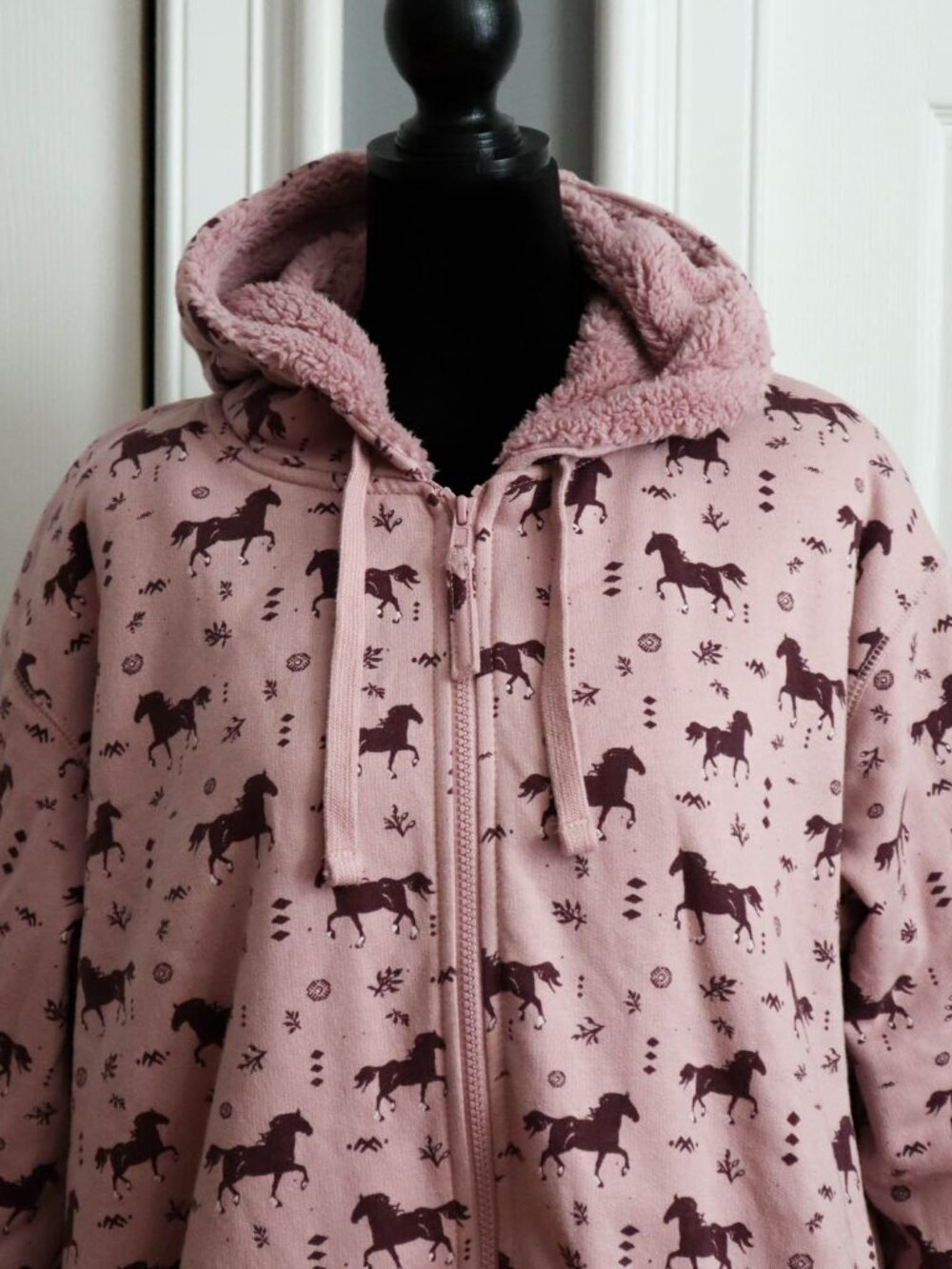 Blue Mountain Full Zip Fleece Lined Hoodie Sweatshirt Pink Horse Pattern Sz 2x - Picture 2 of 10